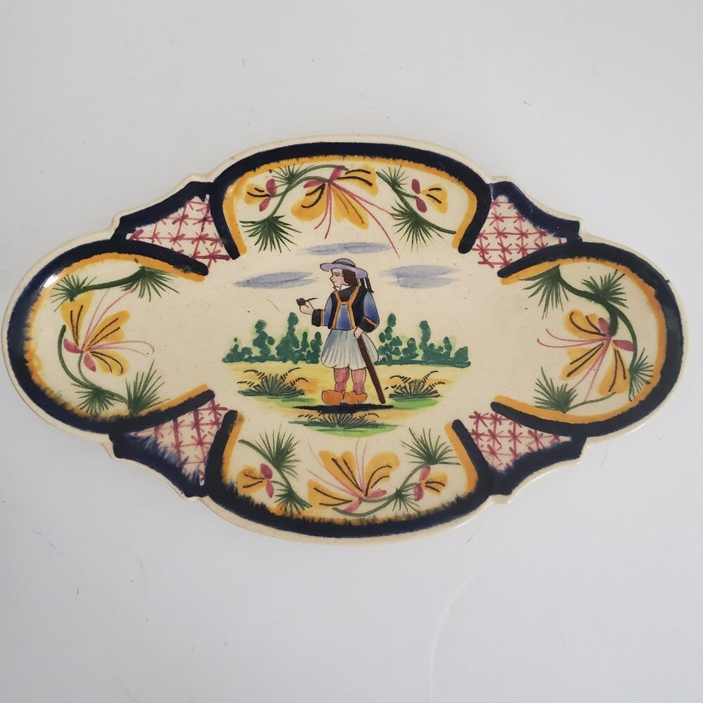 Hand-Painted Ceramic Decorative plate in Cream, Yellow & Blue